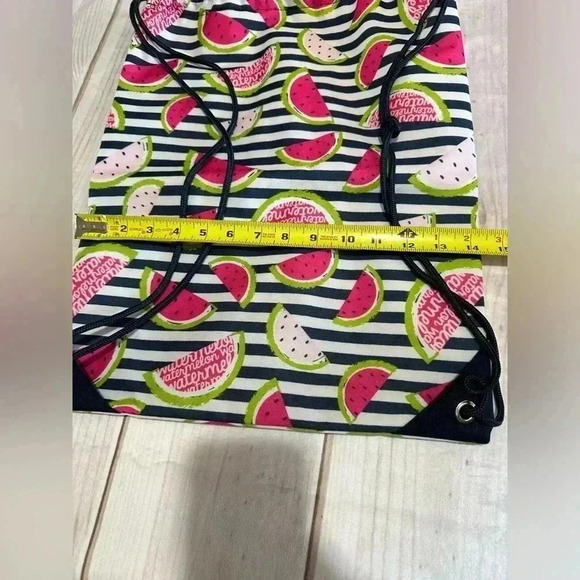 Thirty One Cinch Sac Drawstring Backpack Watermelon Stripe Thermal - Picture 7 of 7